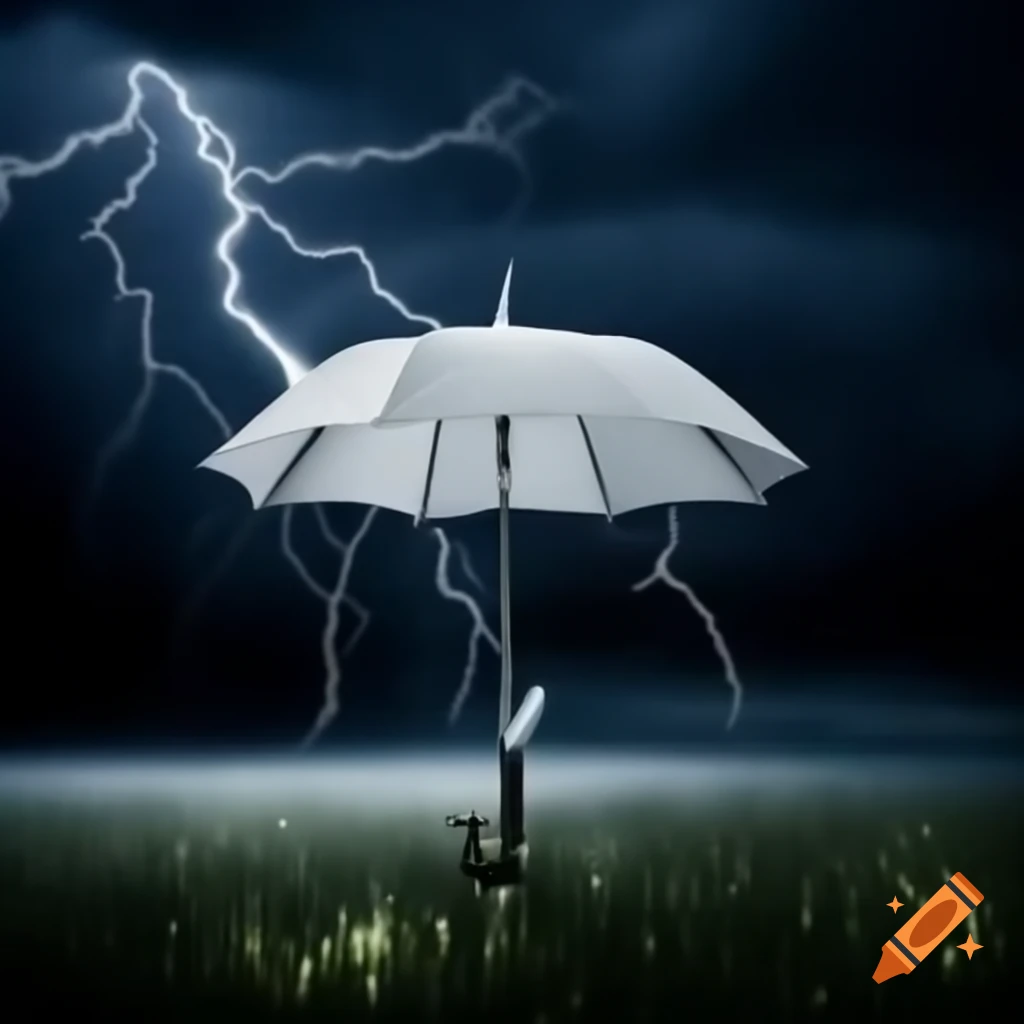 Umbrella struck by lightning in dramatic weather