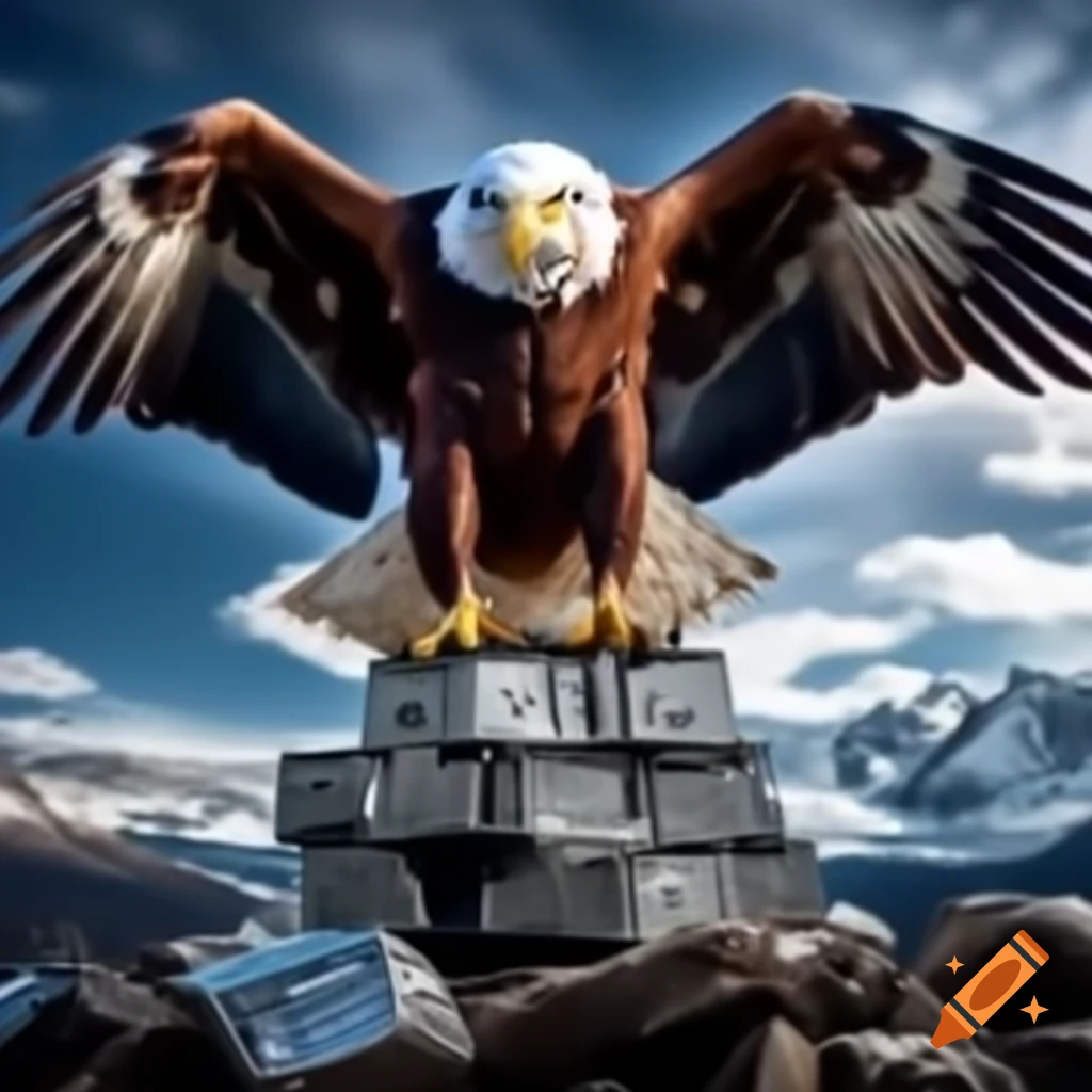 Bald eagle perched on stack of silver bullion bars
