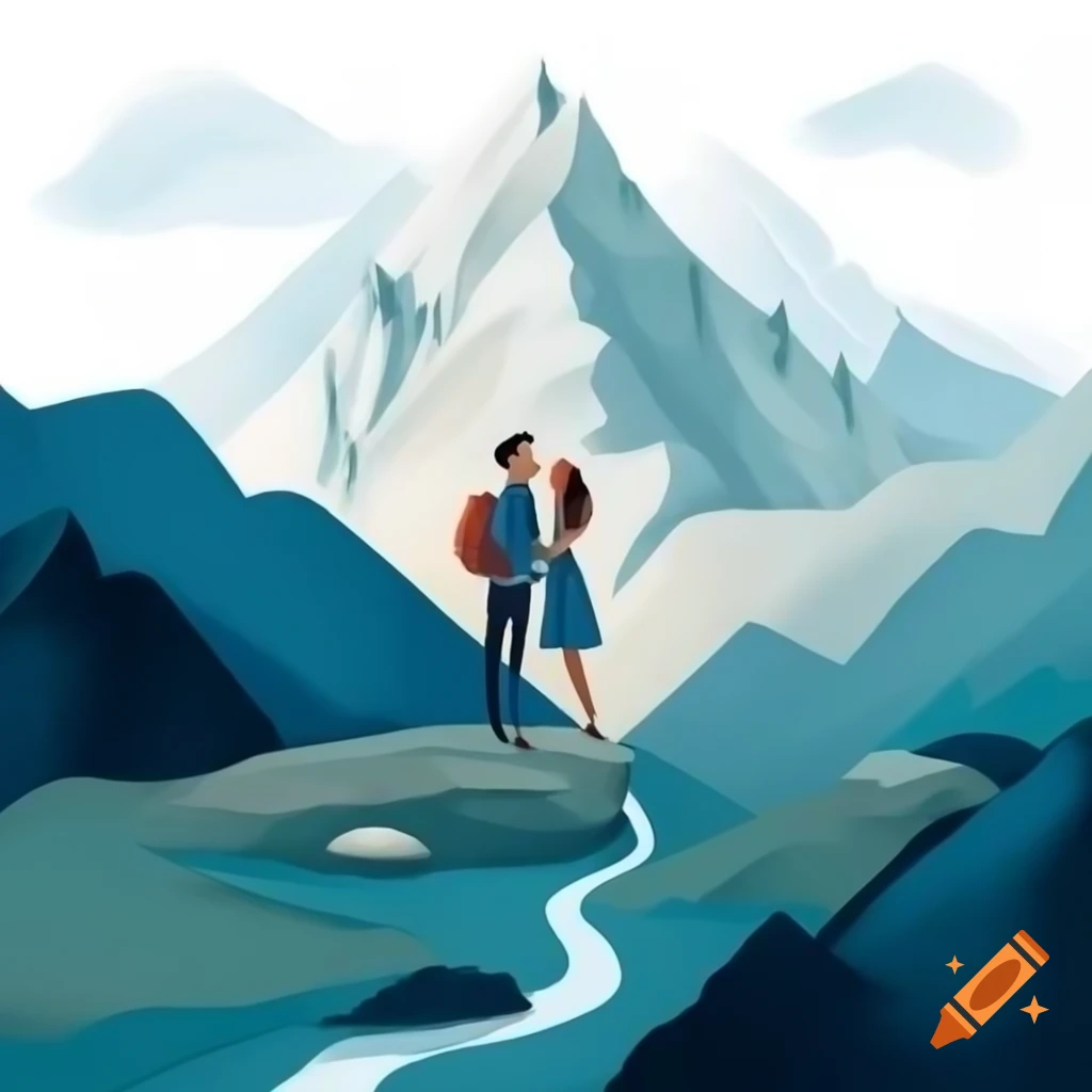 Couple standing atop a mountain, illustrated by Ivan Bilibin