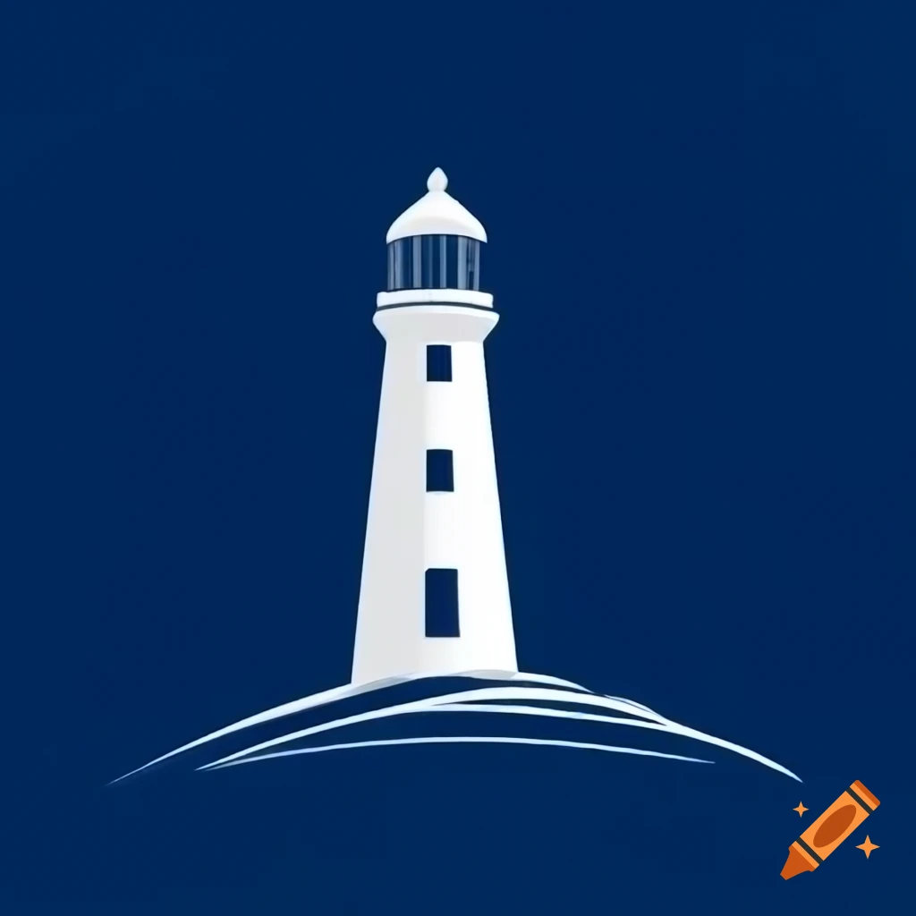 White lighthouse in dark blue landscape