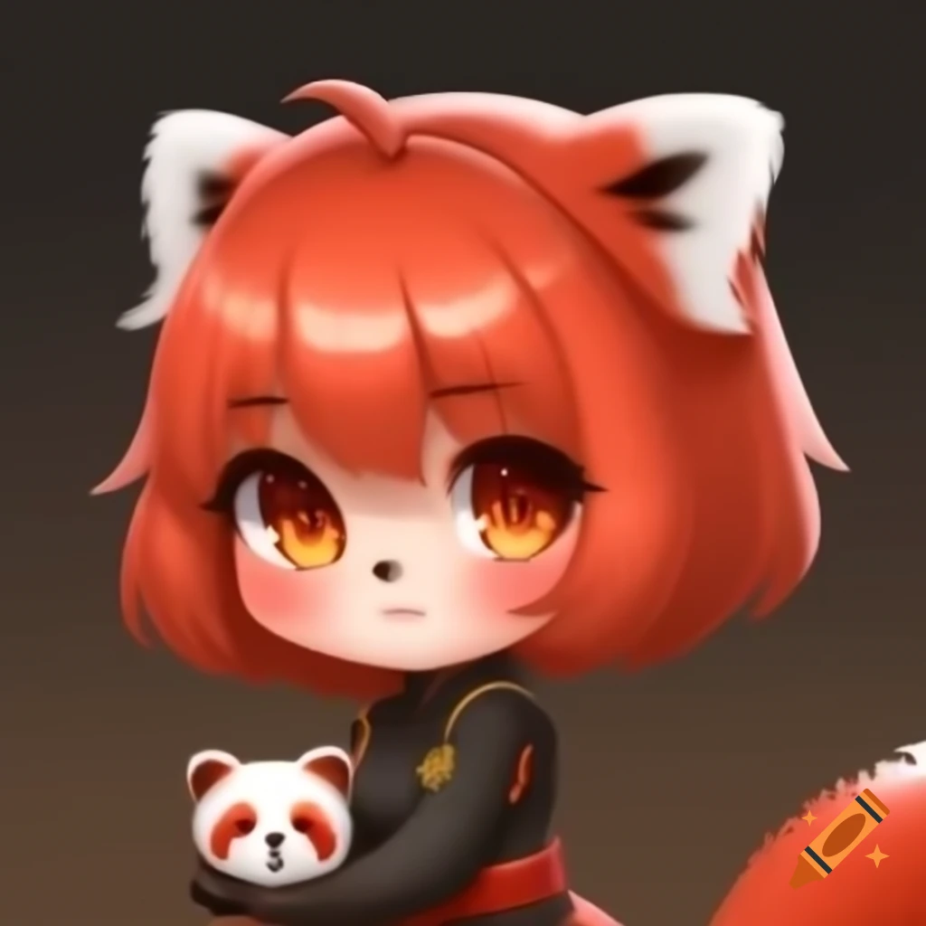 Anime chibi girl in red panda style