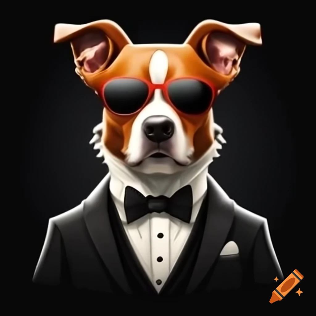 Dog dressed in tuxedo