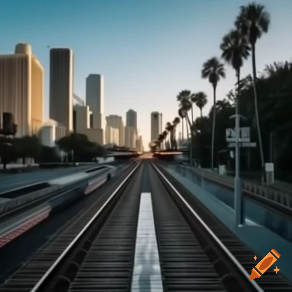 Conceptual image of Los Angeles with freeways replaced by subway train tracks