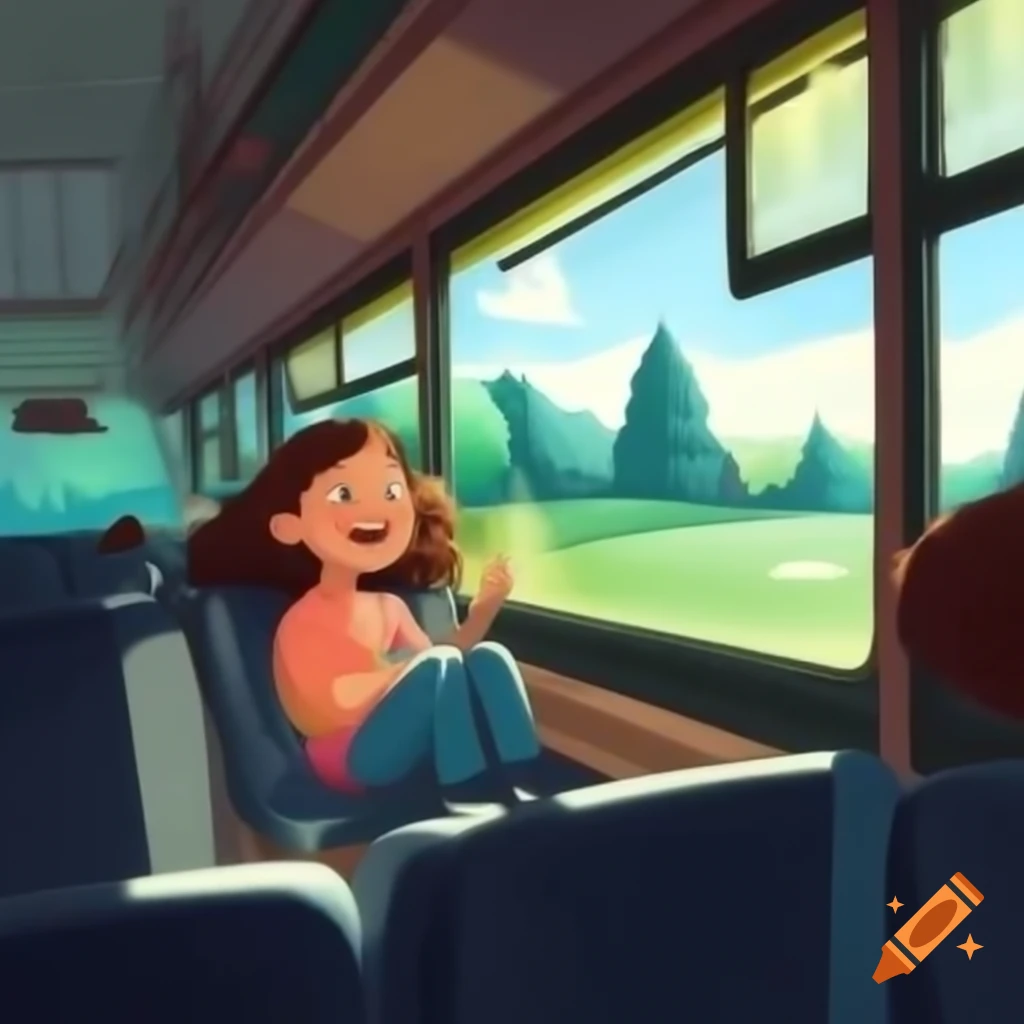 Girl enjoying nature from bus window seat