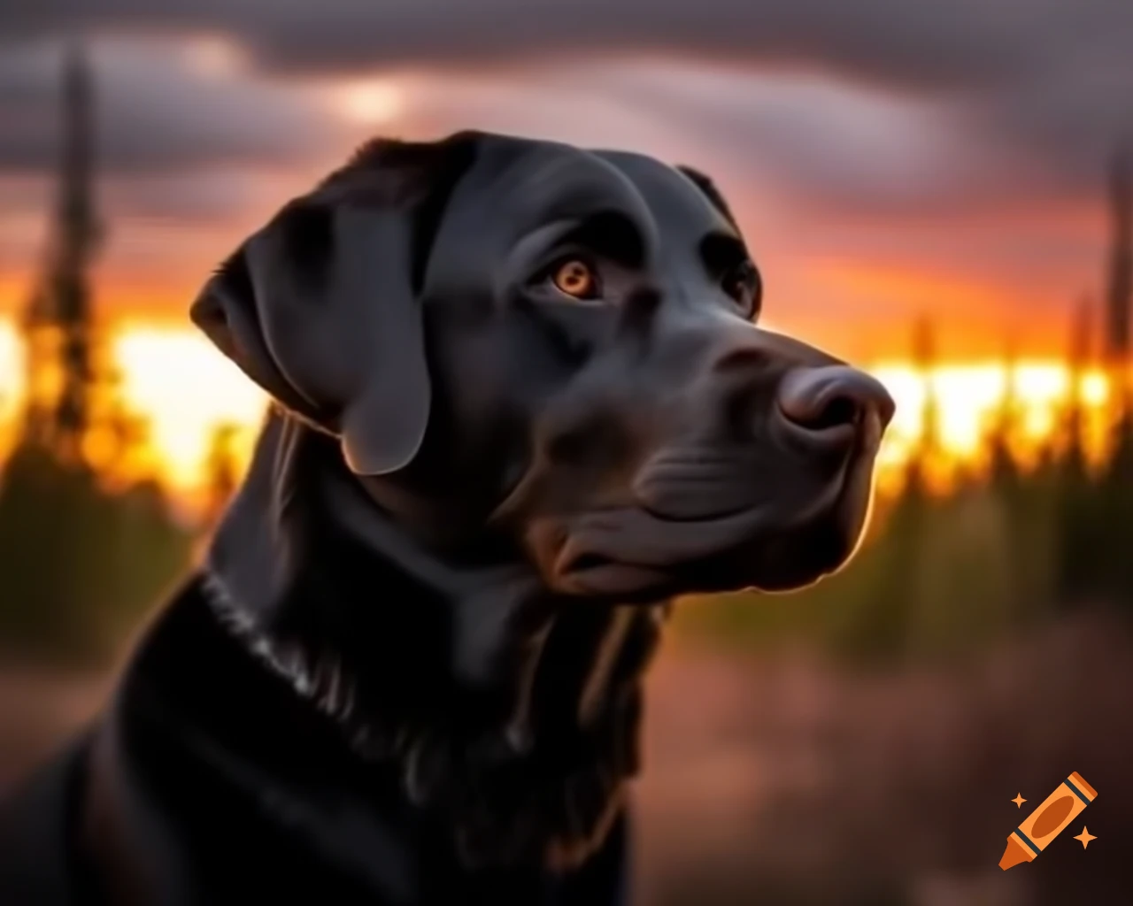 Realistic nature photography of a black Labrador Retriever in landscape format
