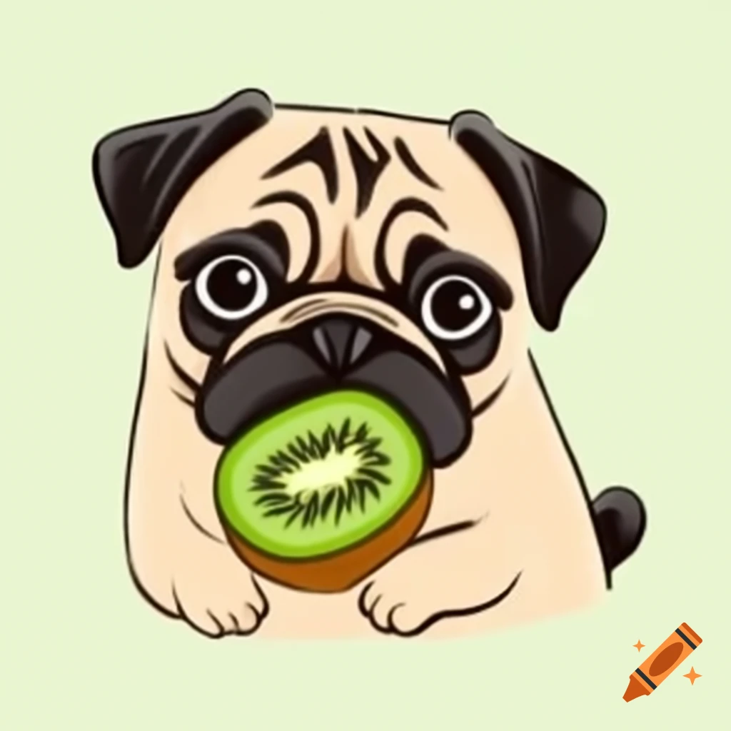 Pug enjoying kiwi fruit