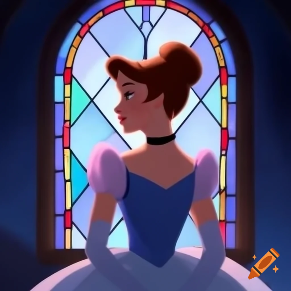 Stained glass representation of Cinderella