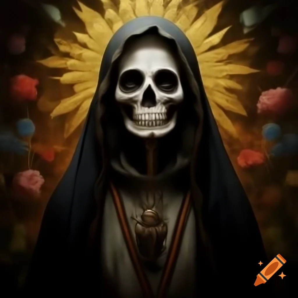 High definition depiction of Santa Muerte from Aztec culture