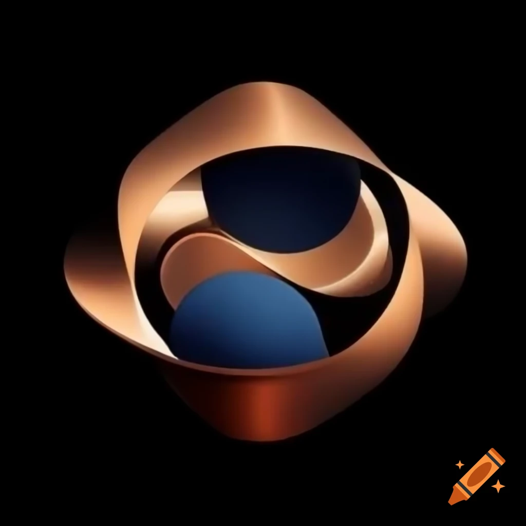 Modern geometric metallic logo with two circles radiating light and dark blue undertones