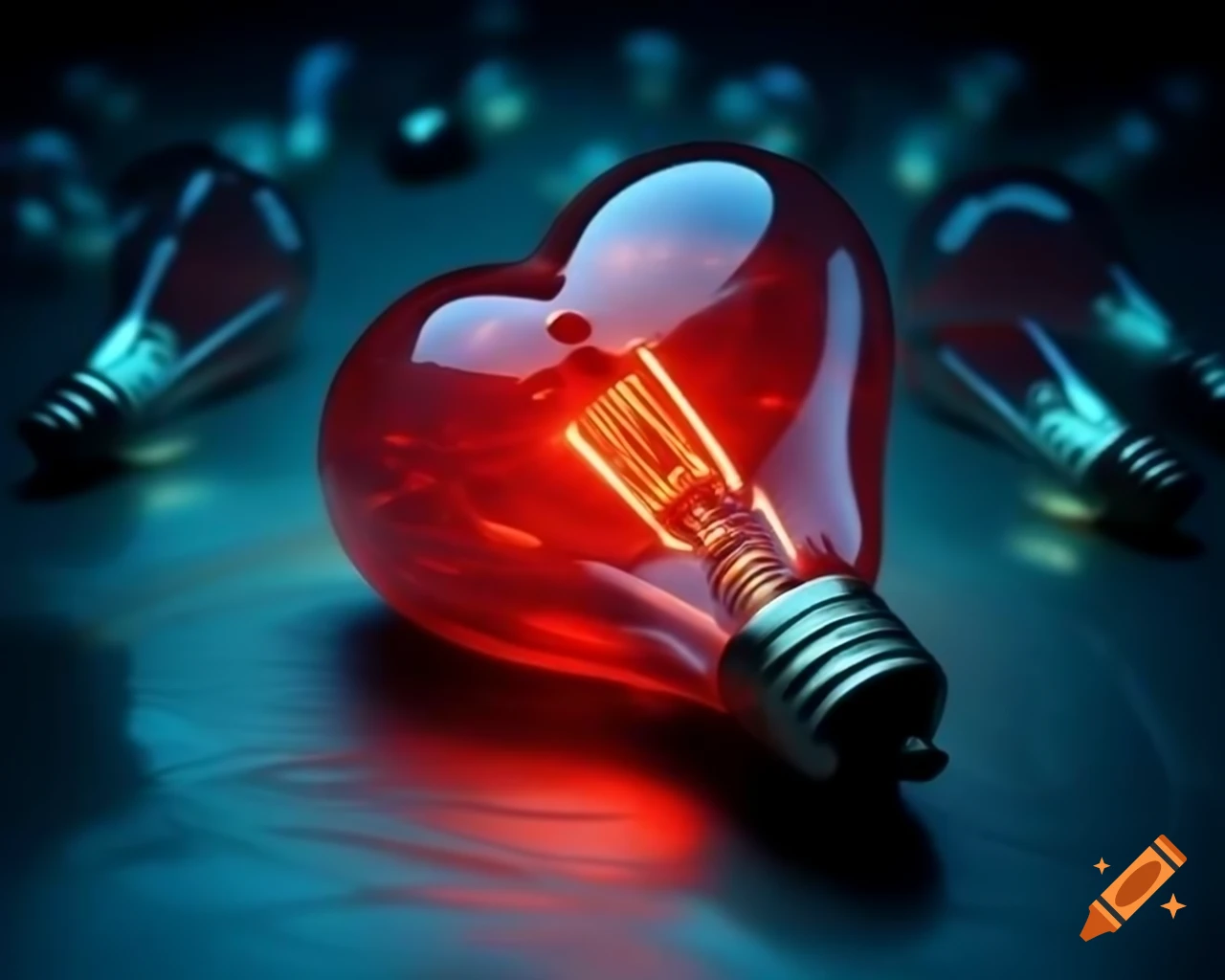 Light bulb containing meadow and tree against blue and gold background