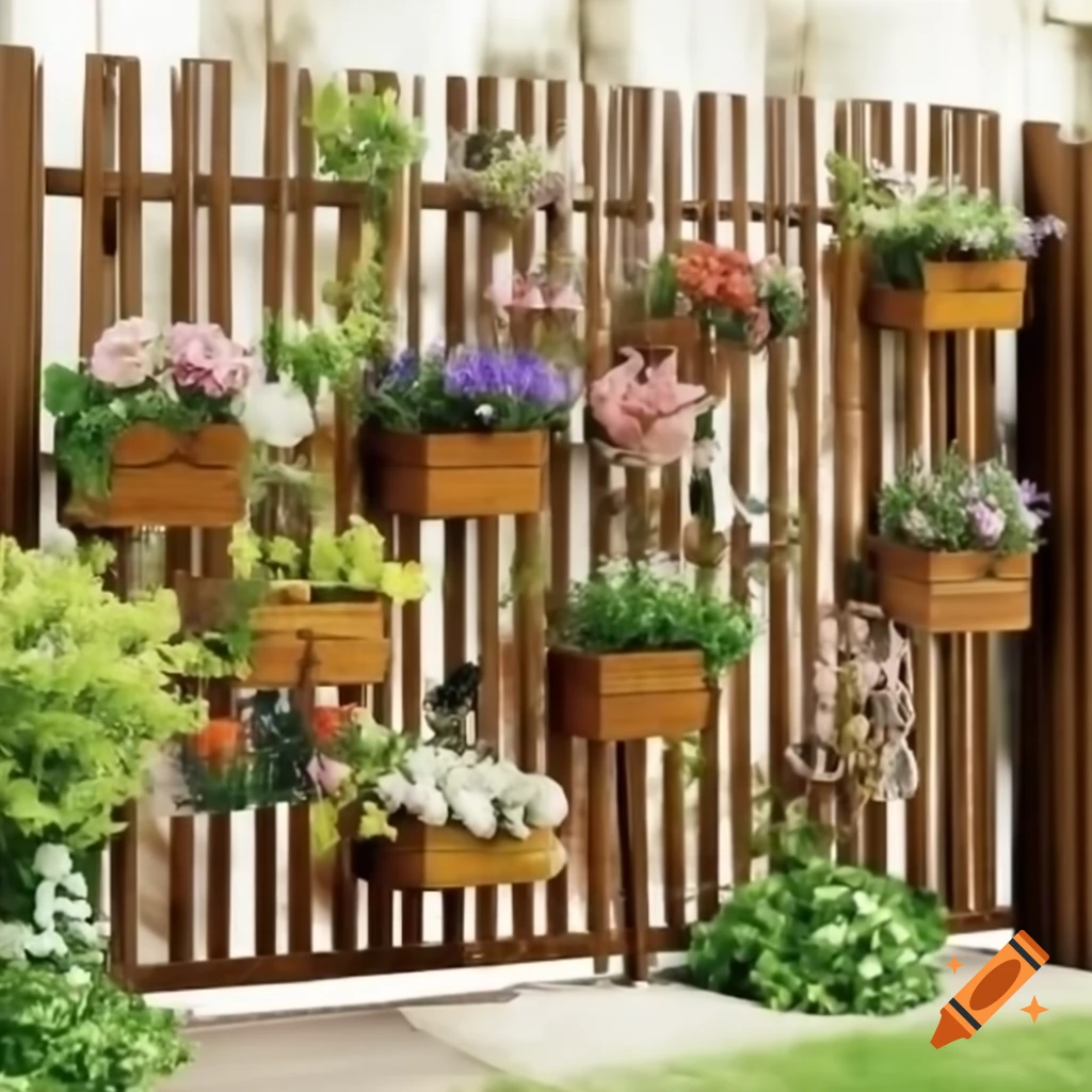 Fence decorated with hanging flower boxes