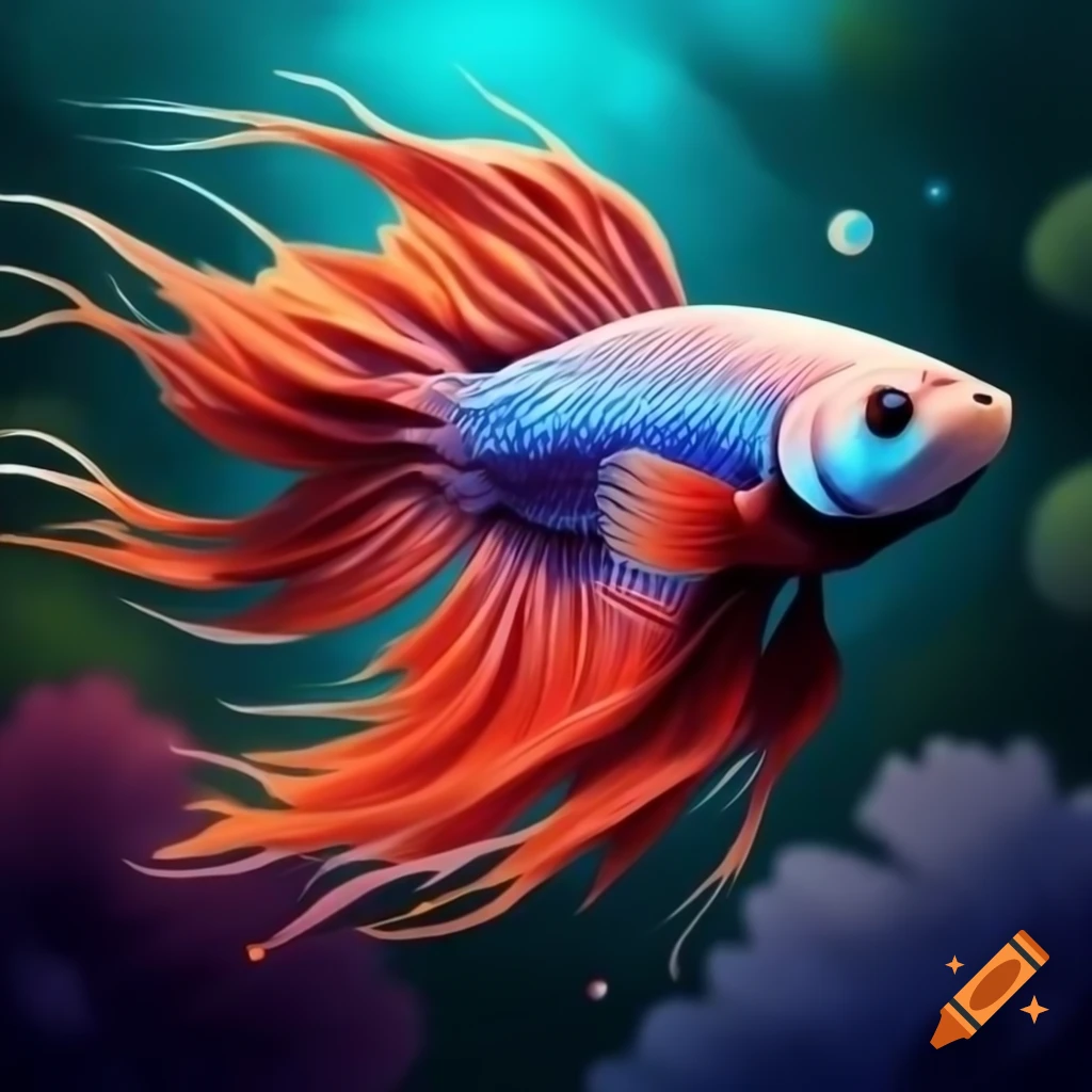 Artistic stylized betta fish drawing with watercolor details