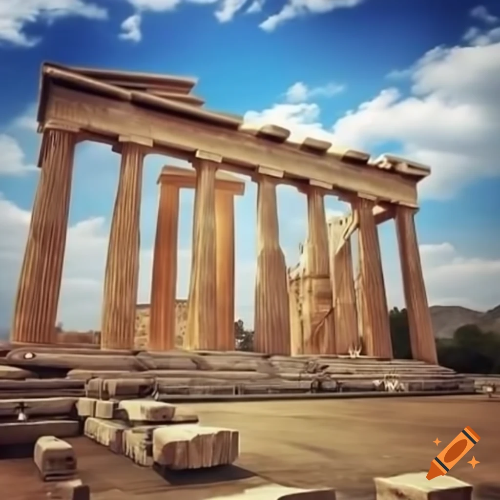 Ancient Greek architecture with artistic elements