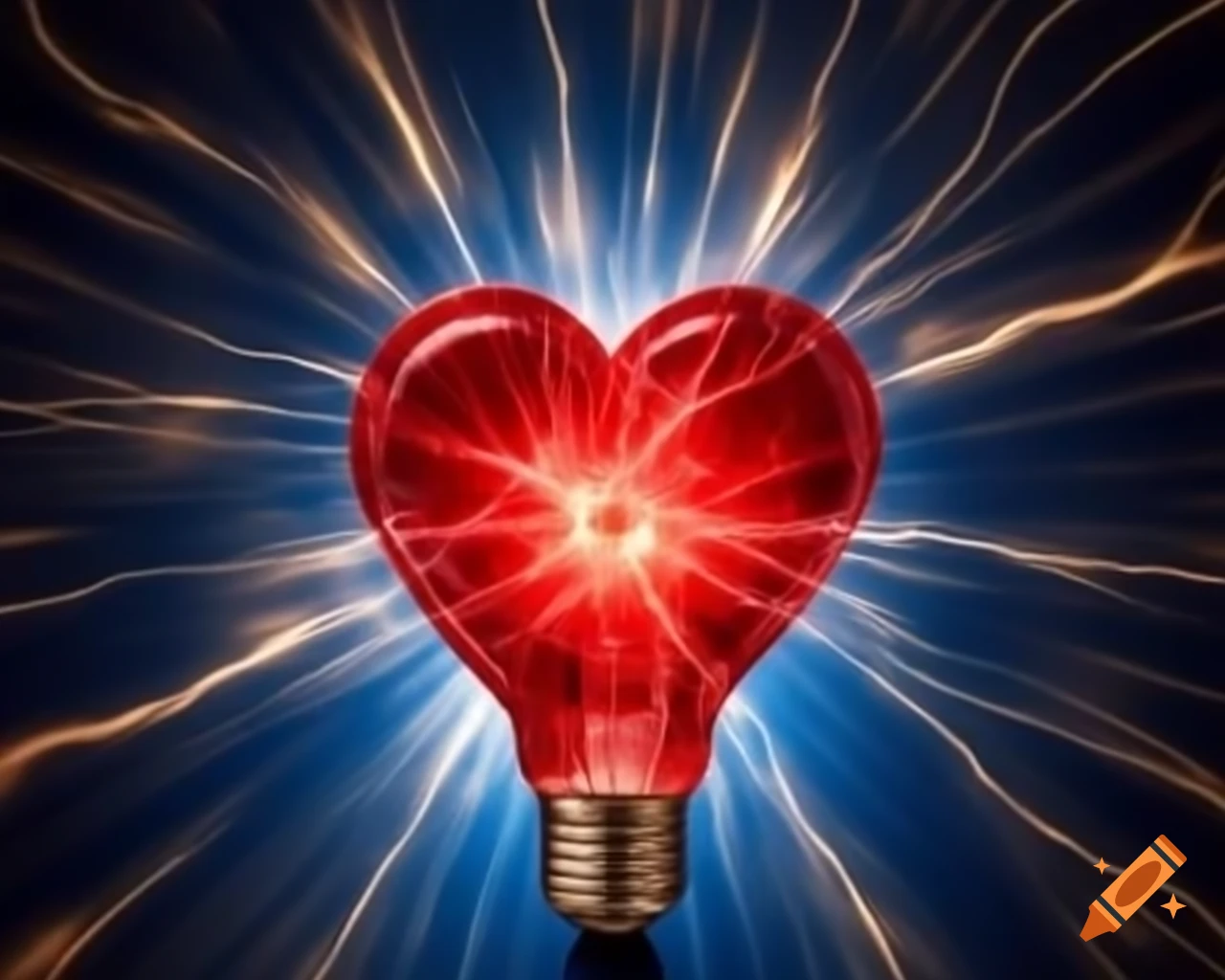 Light bulb containing meadow and tree against blue and gold background