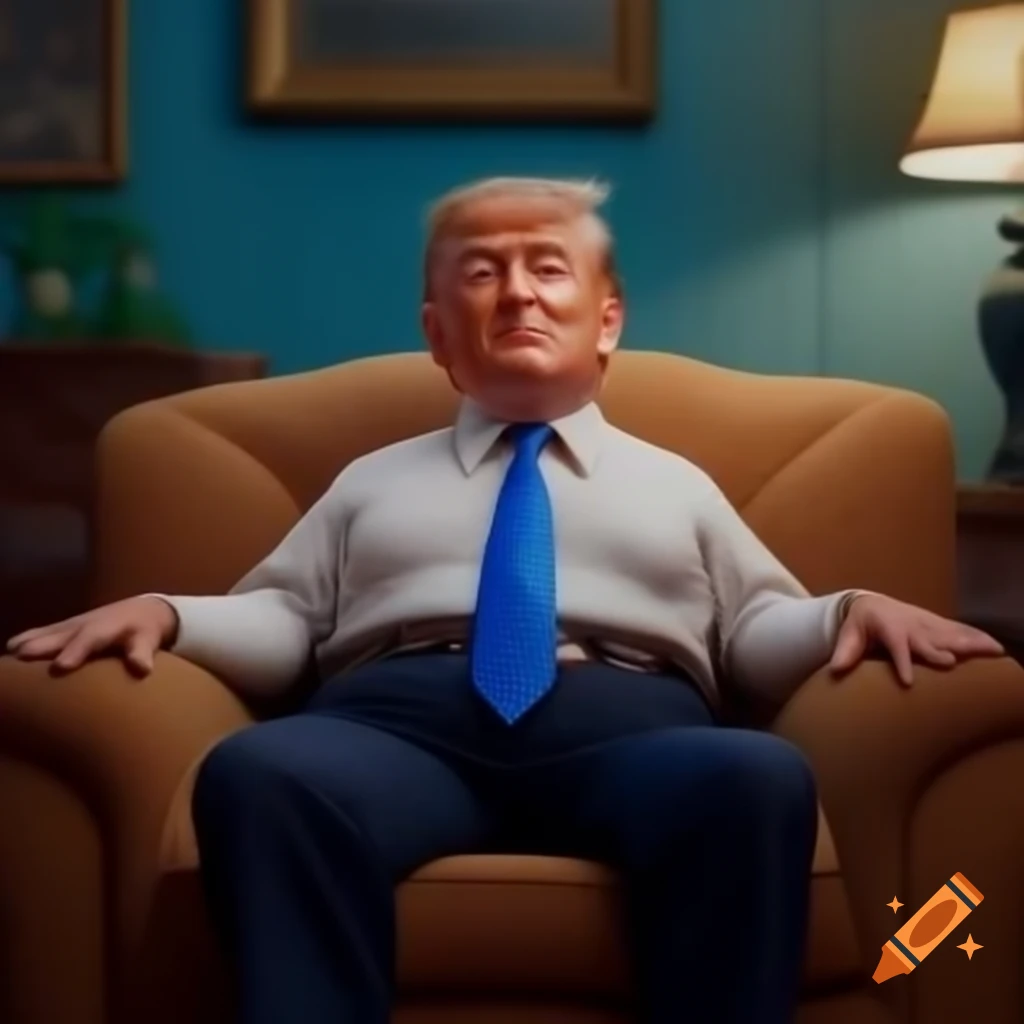 Cartoon character resembling a politician relaxing on a sofa
