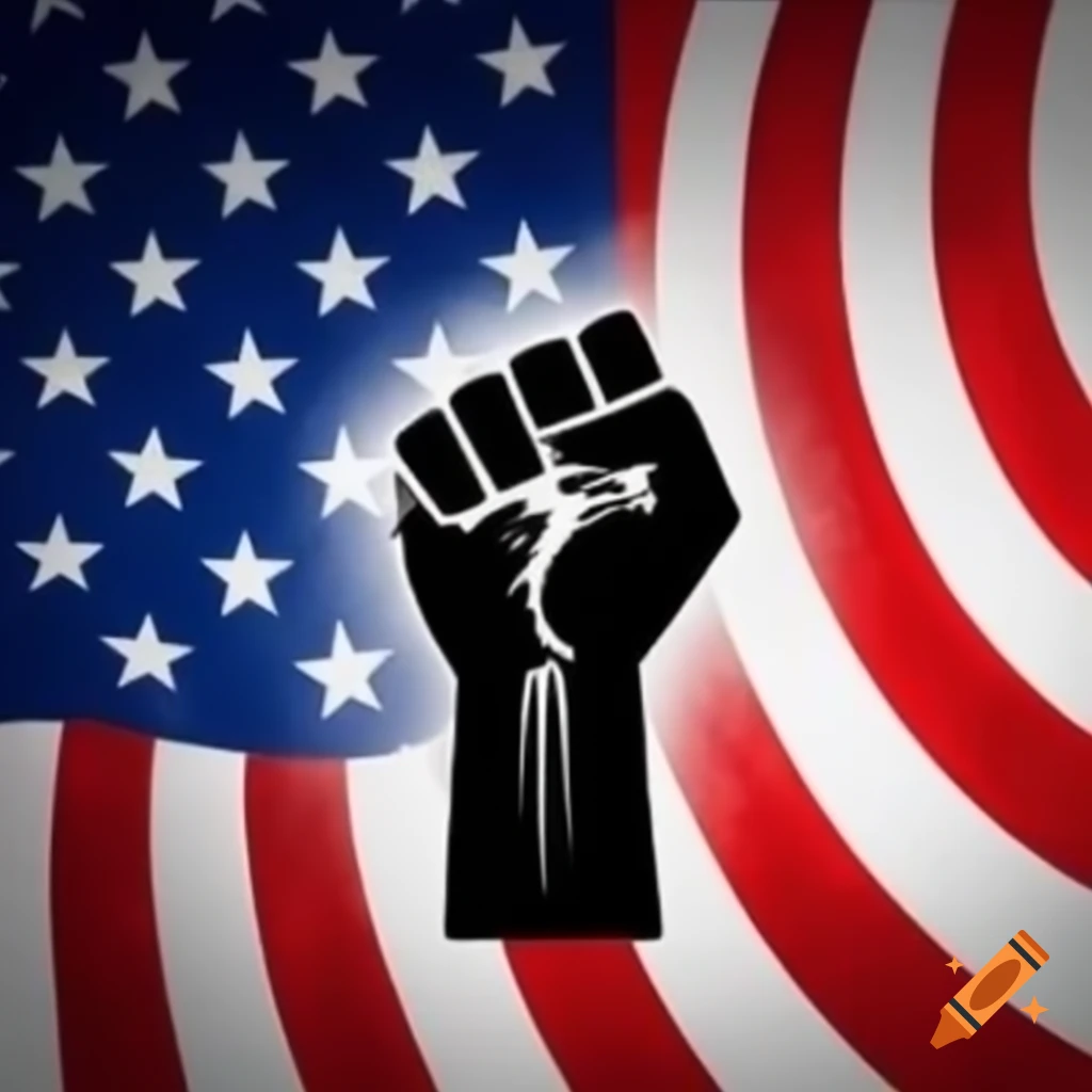 Publication logo featuring raised fist with American flag background, symbolizing activism and patriotism