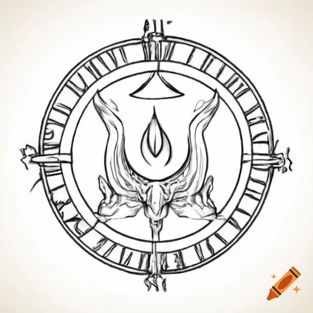 Sketch of viking runic circle with divine flame