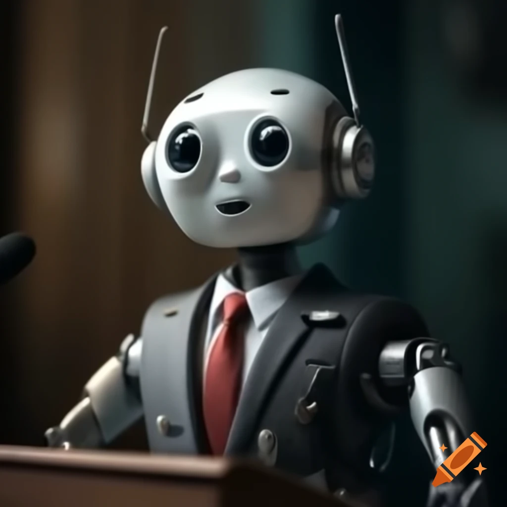 Professional robot giving a speech in formal suit
