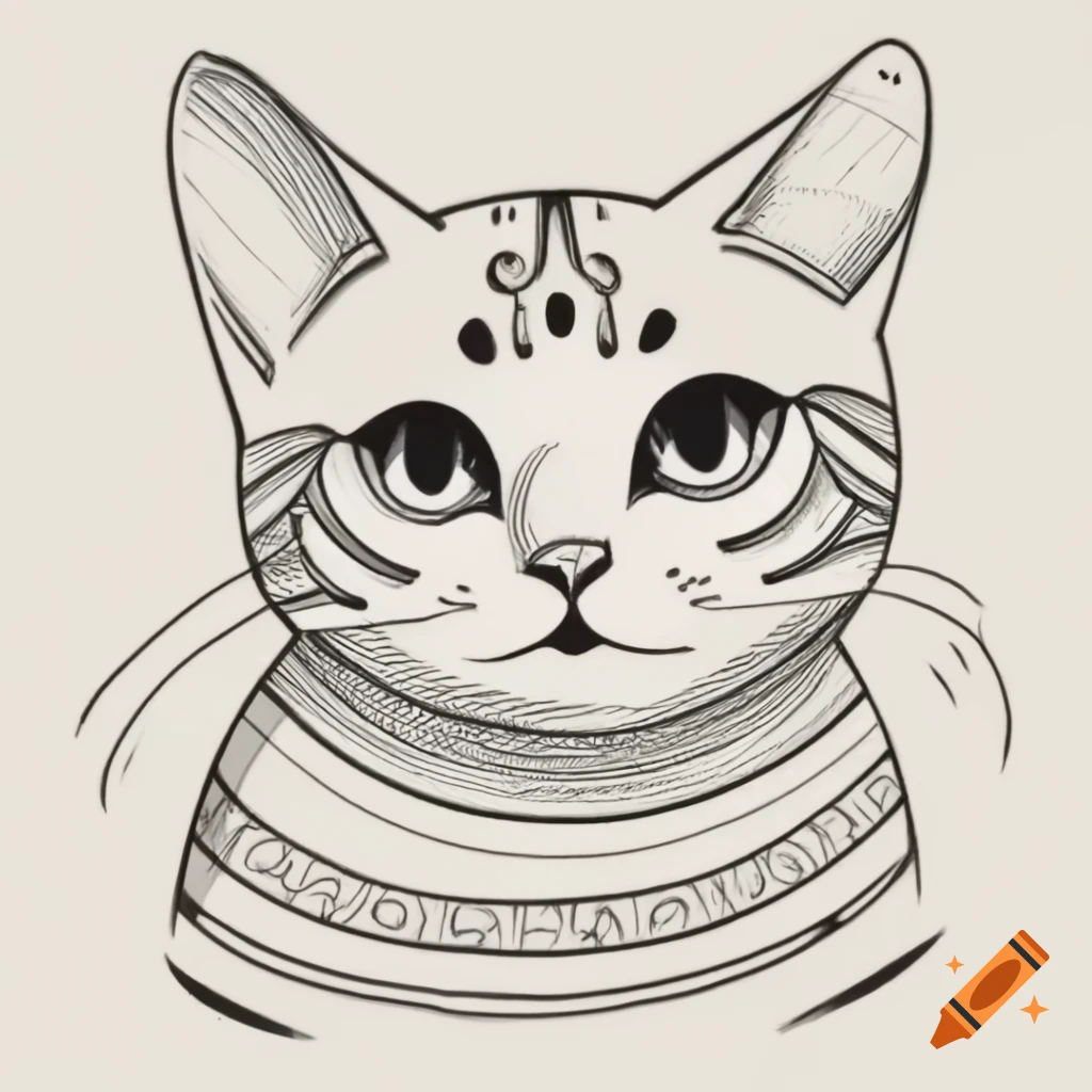 Cartoon cat sketch with patterns and lines