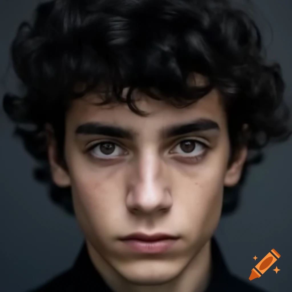 Young man with curly bussin haircut and black hair, Greek Jewish heritage