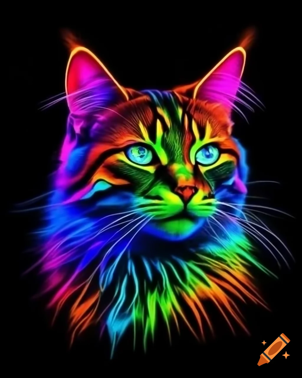 Colorful neon glow cat in acrylic paint style