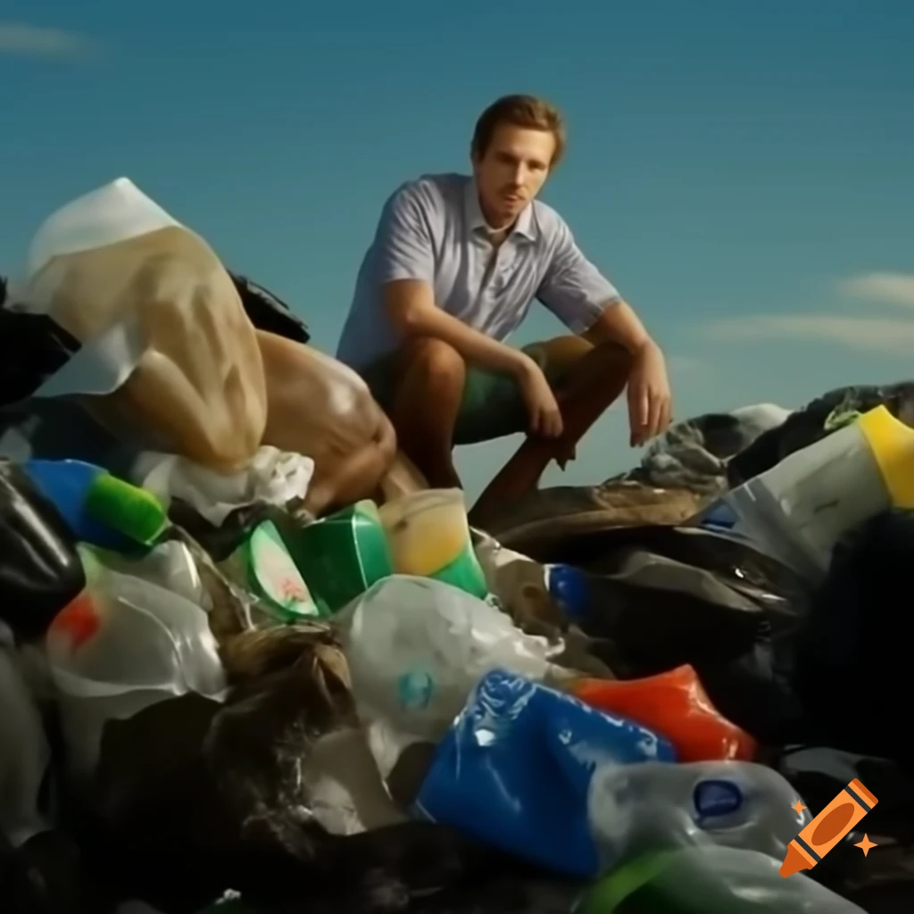 Man sitting on garbage in urban setting