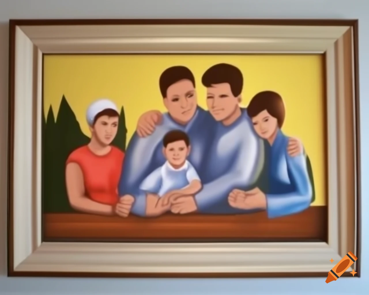 Framed picture of a family of five