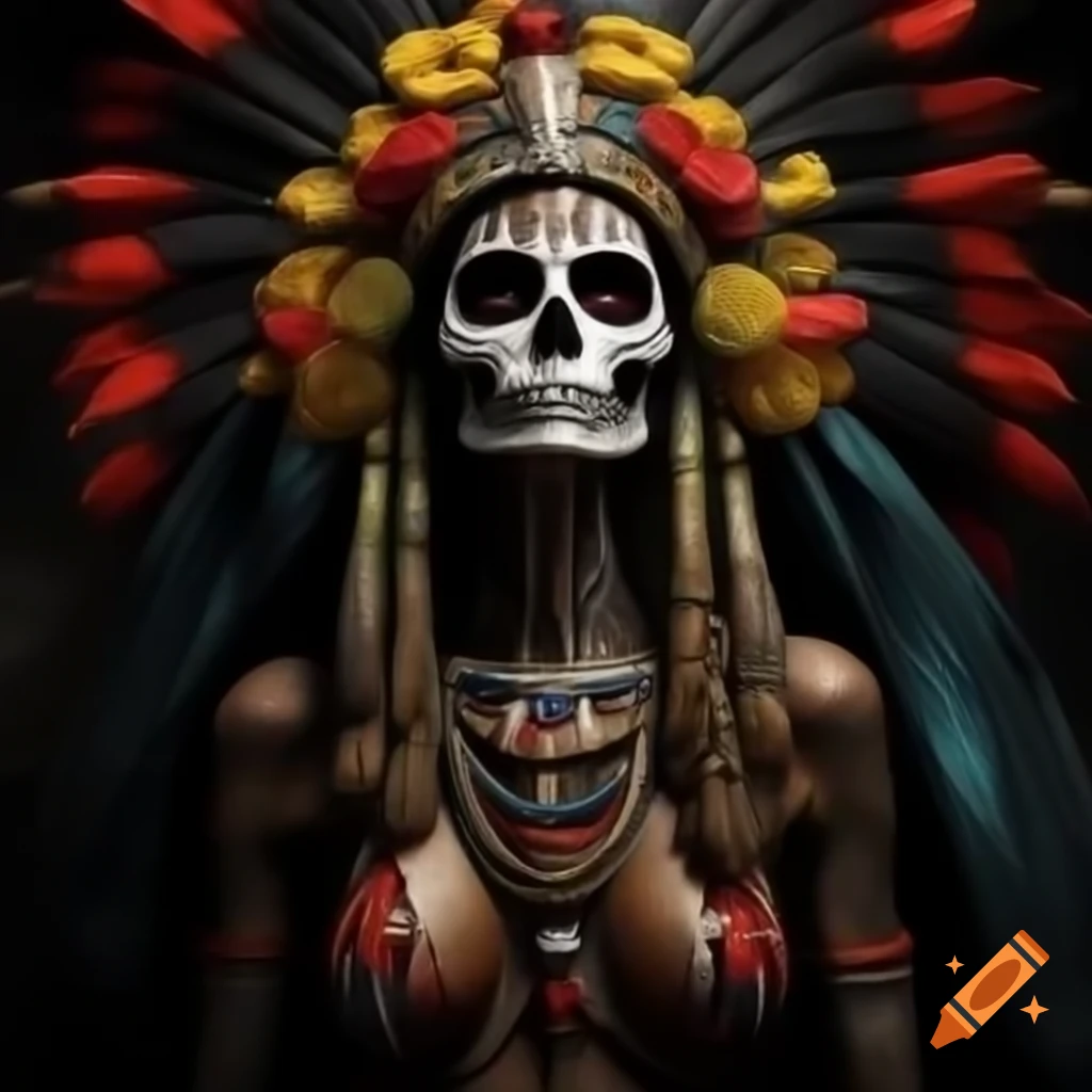Detailed full-body Santa Muerte figure with vibrant colors