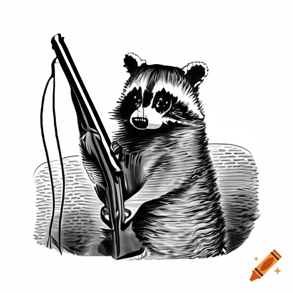 1800s etching of raccoon holding a gun