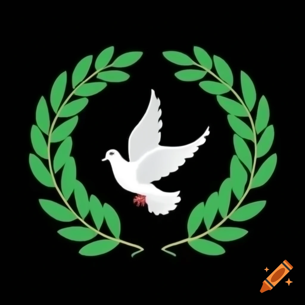 Cartoon green laurel wreath with dove on black background
