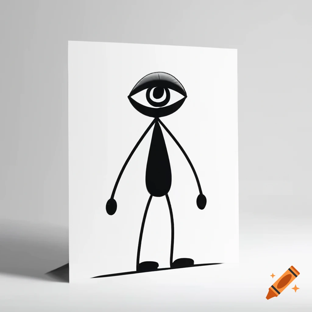 Stick figure man in paper bag costume with eyeholes