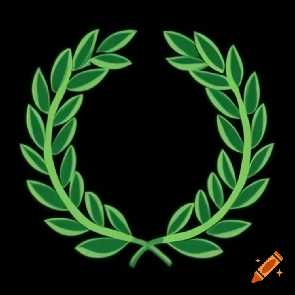 Cartoon green laurel wreath on black background