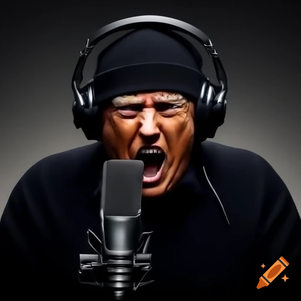 Angry social media influencer in knit hat and headphones live streaming conspiracy theories