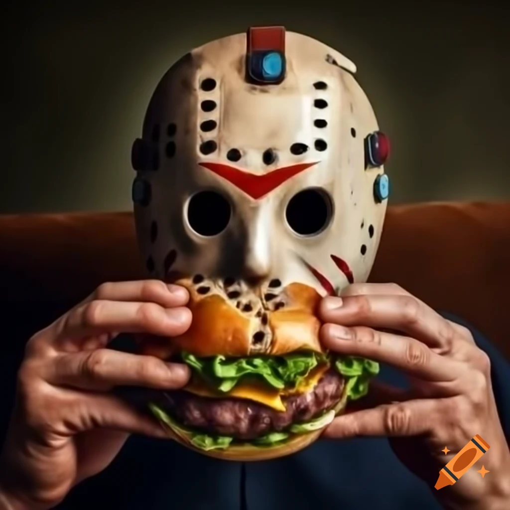 Realistic extreme close-up of a character enjoying a burger