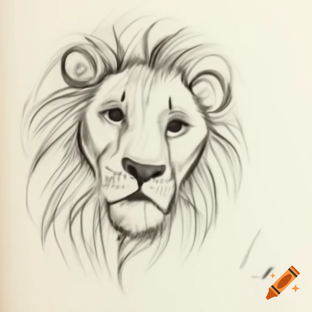 Child-like pen and ink sketch of a sad lion