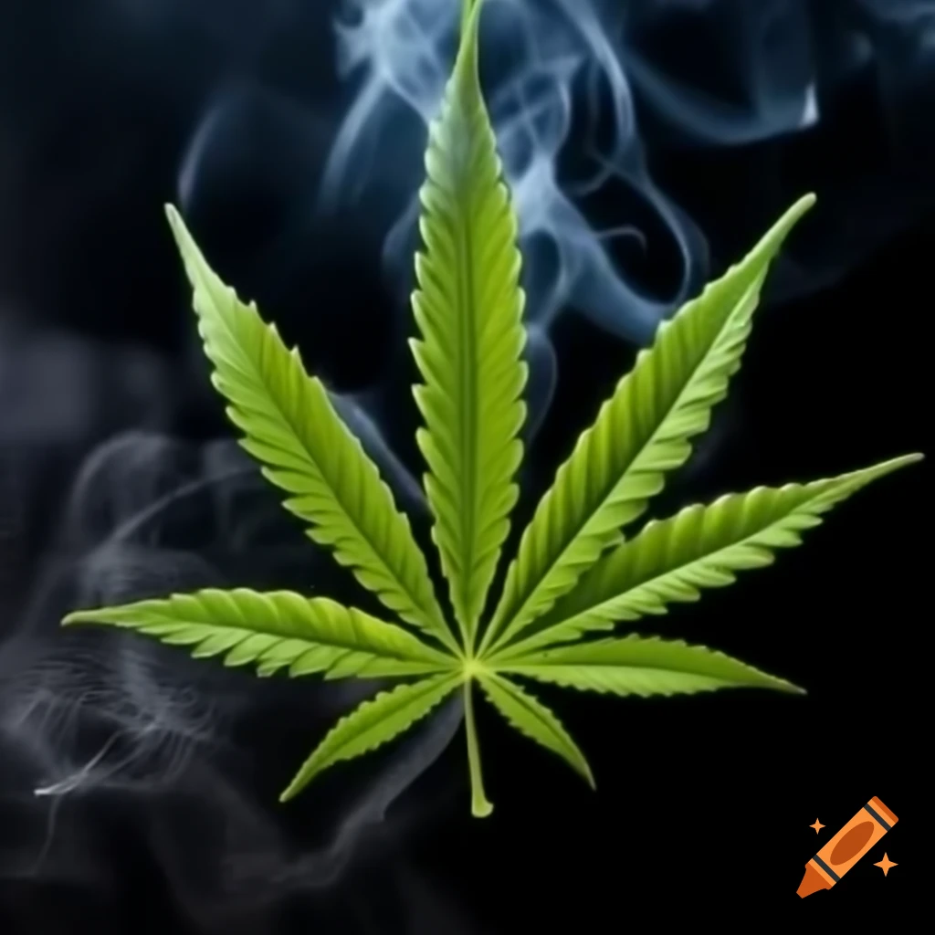 Marijuana leaf surrounded by smoke