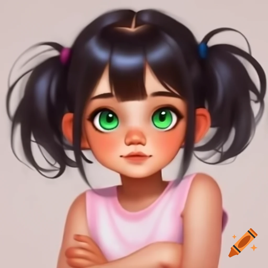 animated-girl-with-dark-hair-and-blue-outfit-smiling-with-peace-signs