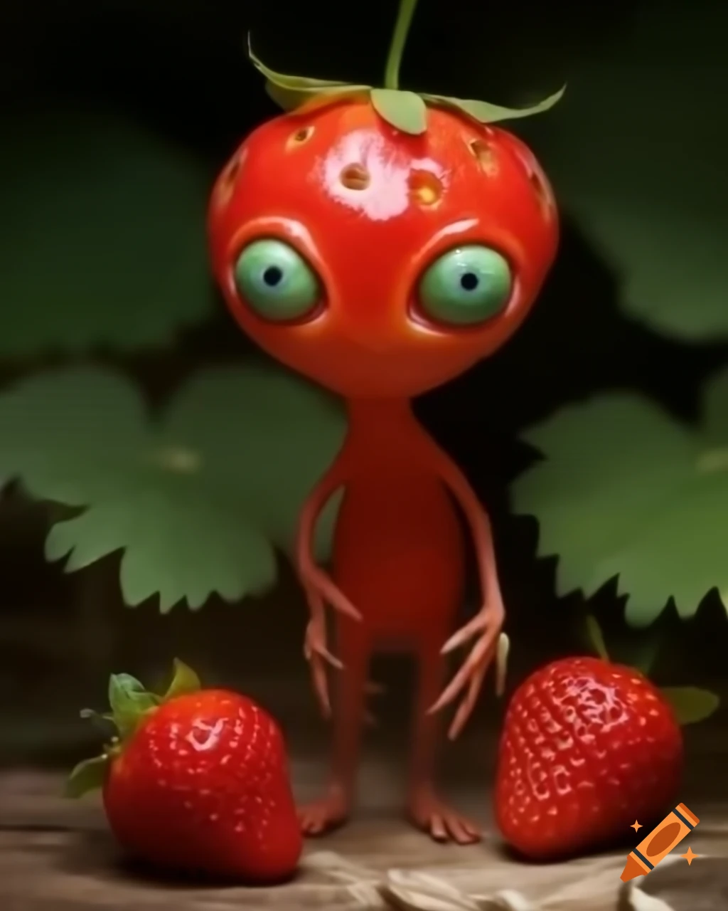 Cute strawberry alien monster character made of strawberries
