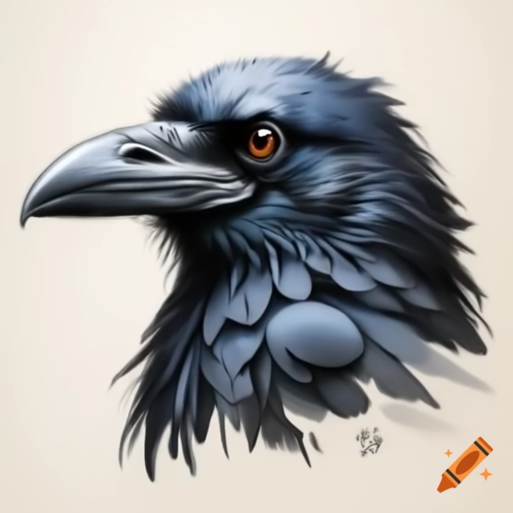 Highly detailed raven head illustration
