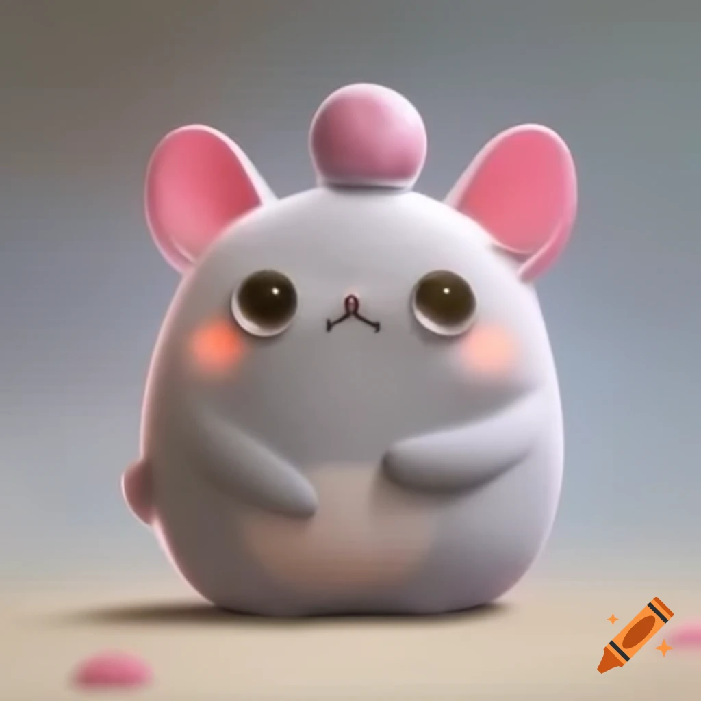 Cute cartoon pet with grey fur, light-pink ears, and big eyes looking at camera