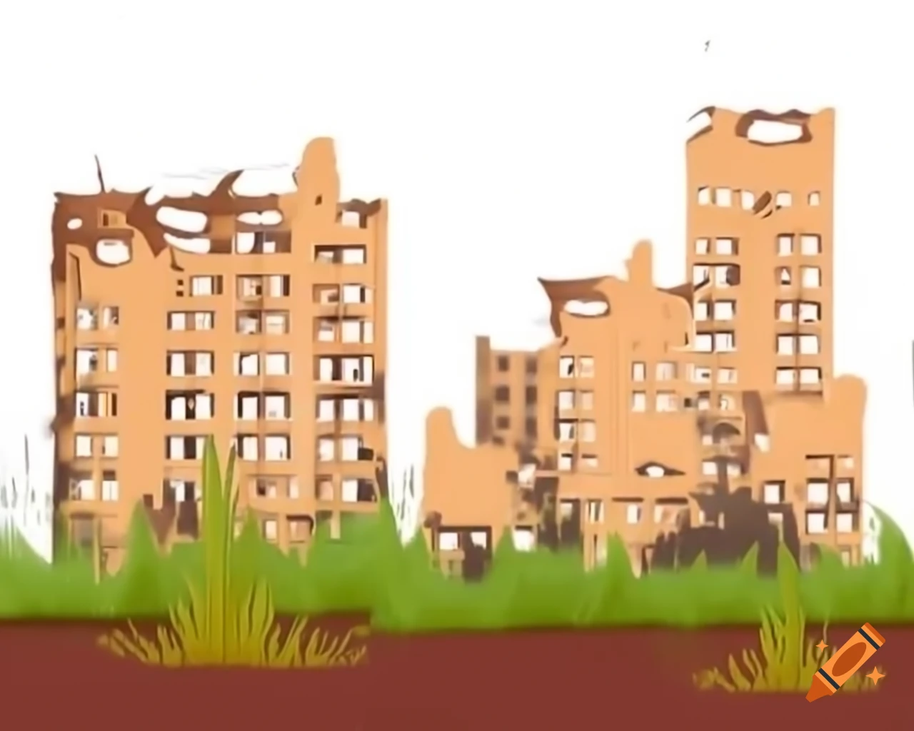 Abandoned post-apocalyptic city overgrown with vegetation
