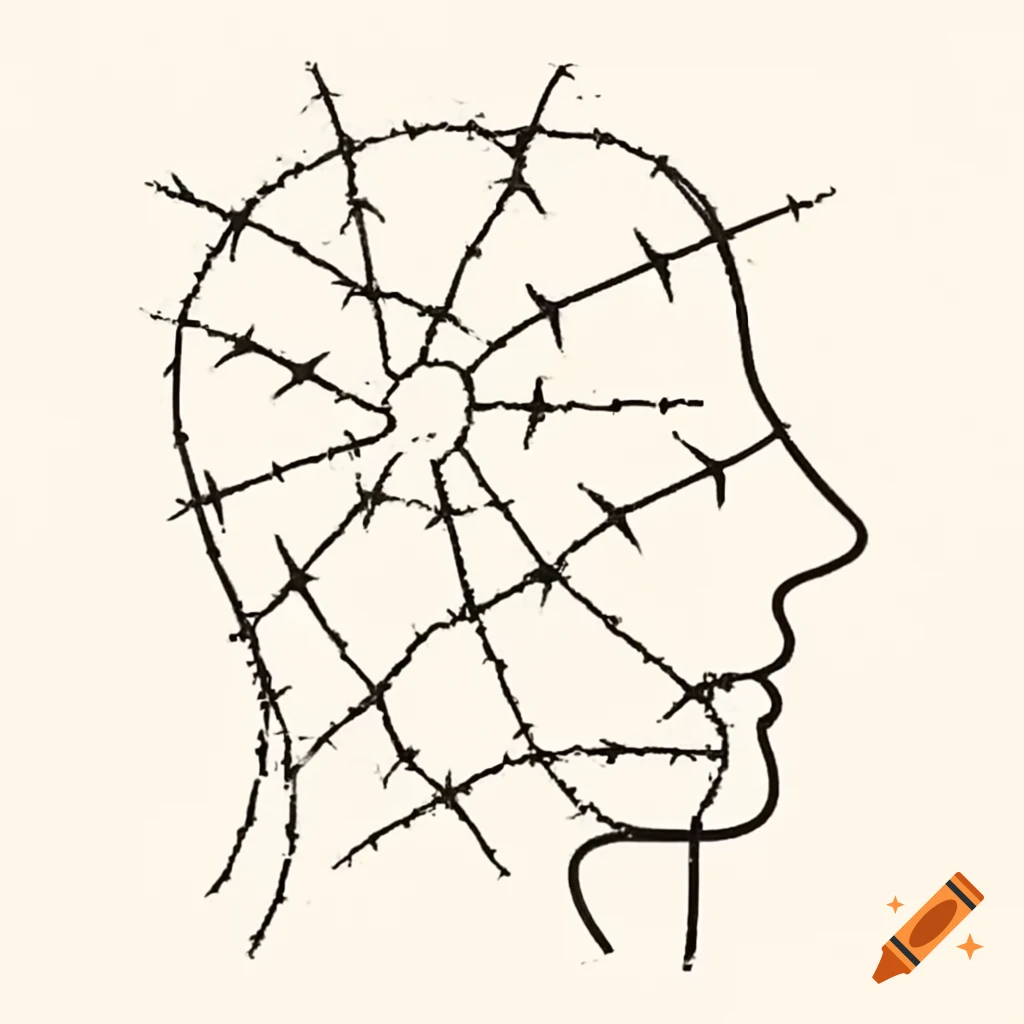 Human face shape constructed from barbed wire