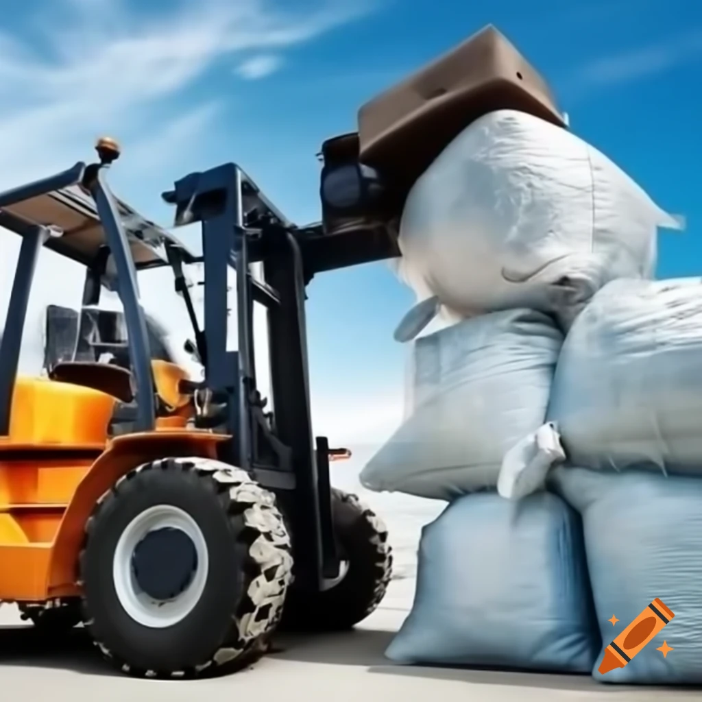 Forklift lifting bag of recycling material