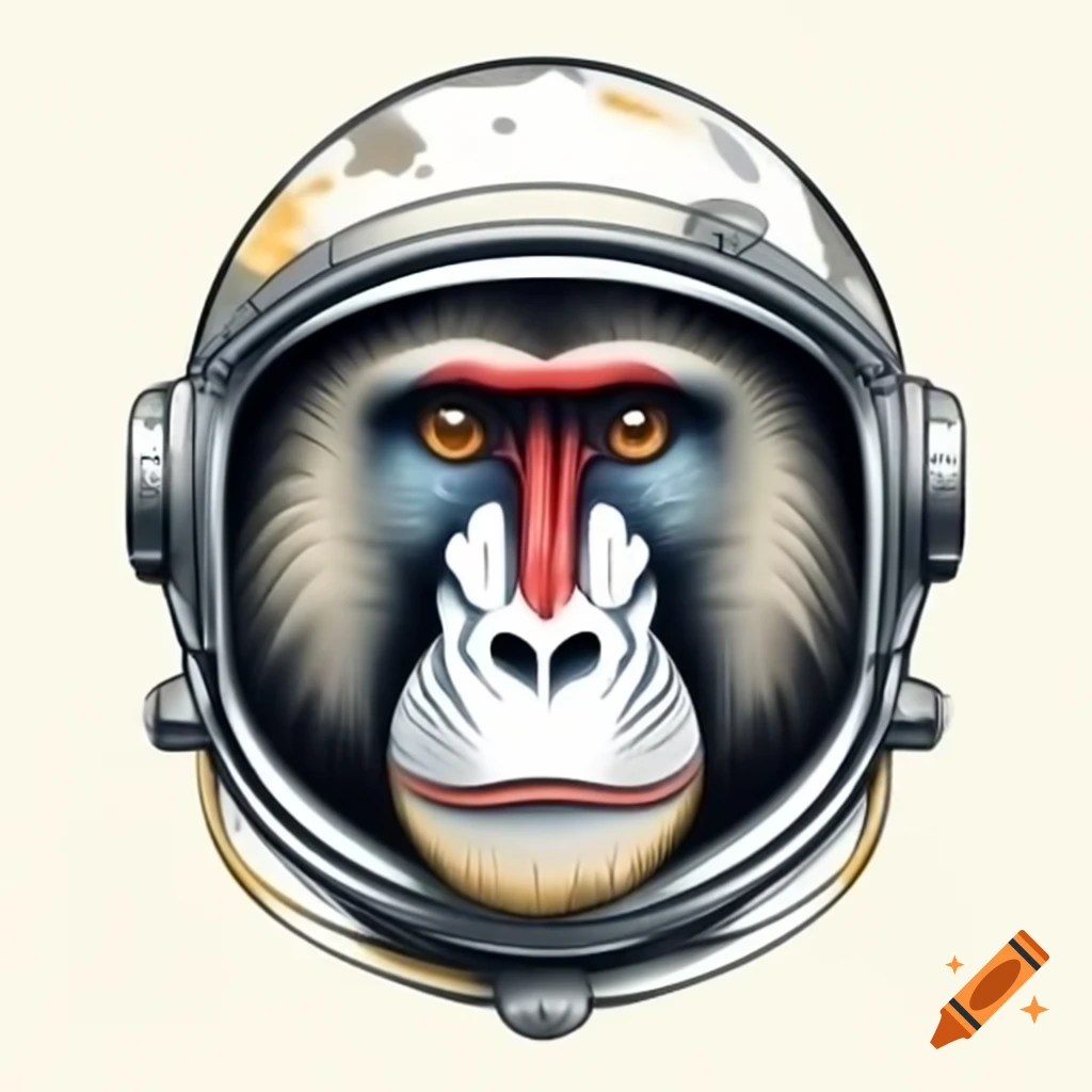 Baboon in space helmet illustrated in Andy Warhol style
