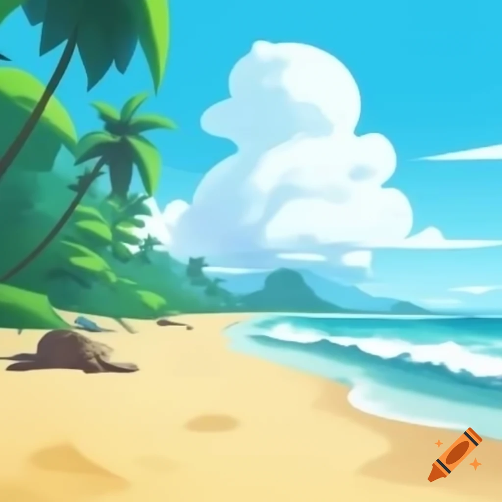 2D cartoon style beach scene