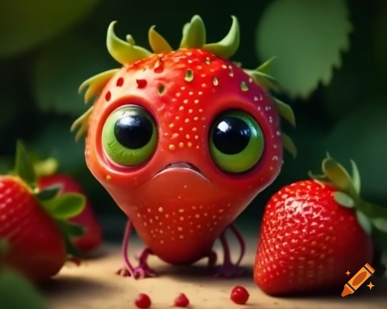 Strawberry alien monster character made of strawberries