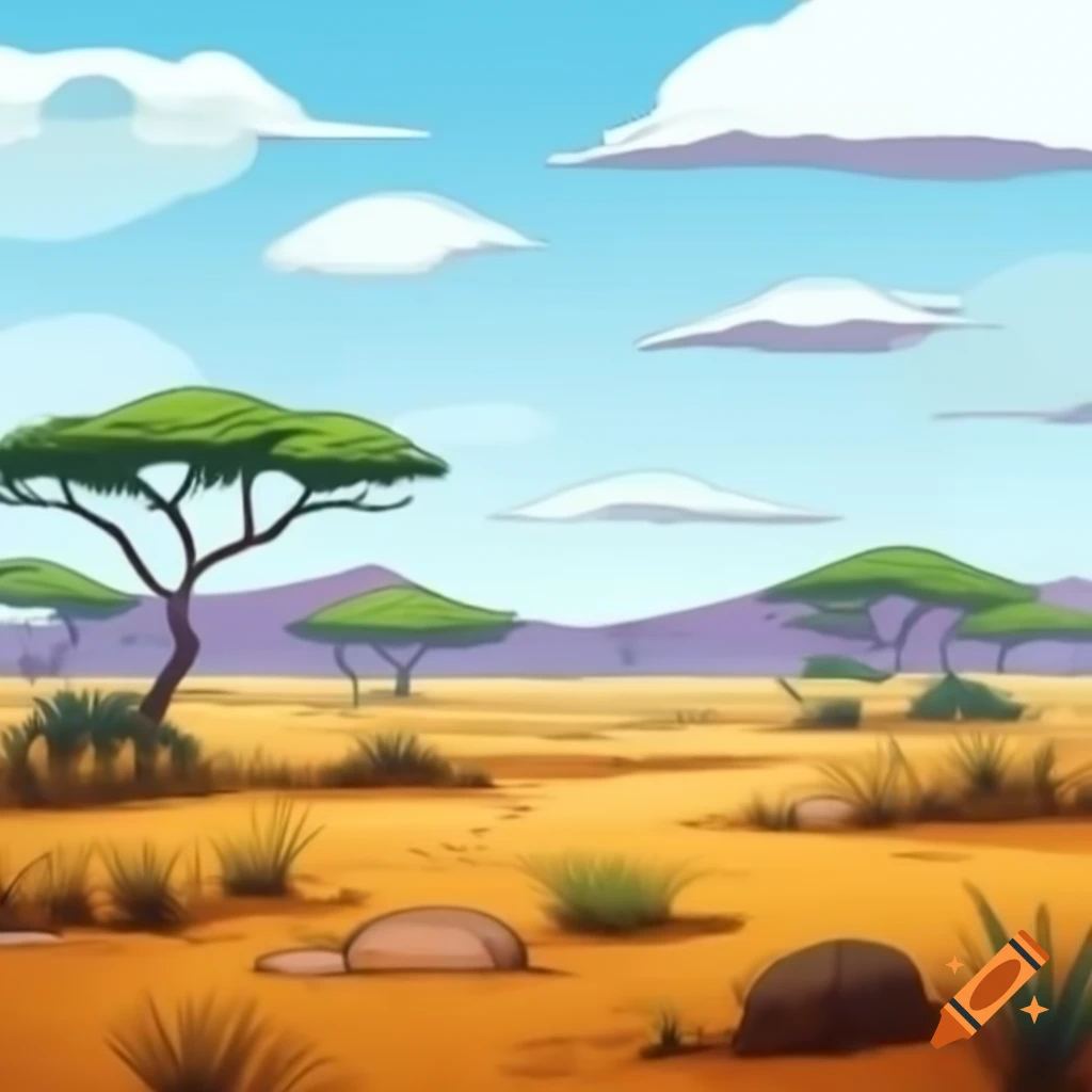 Cartoon depiction of a savannah landscape