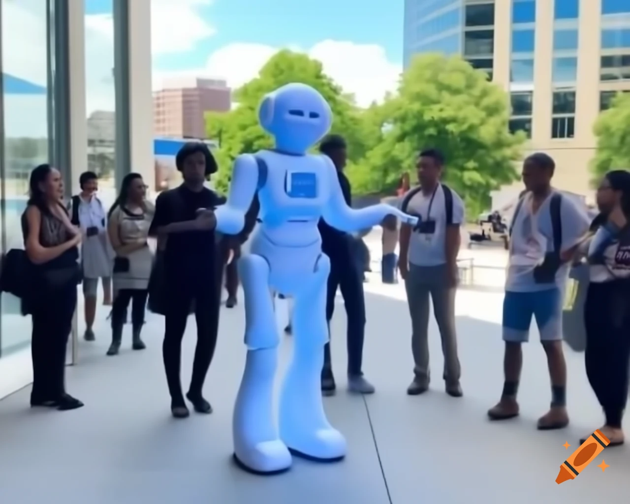 Autonomous AI agent engaging with attendees at Salesforce Dreamforce conference in sunny weather