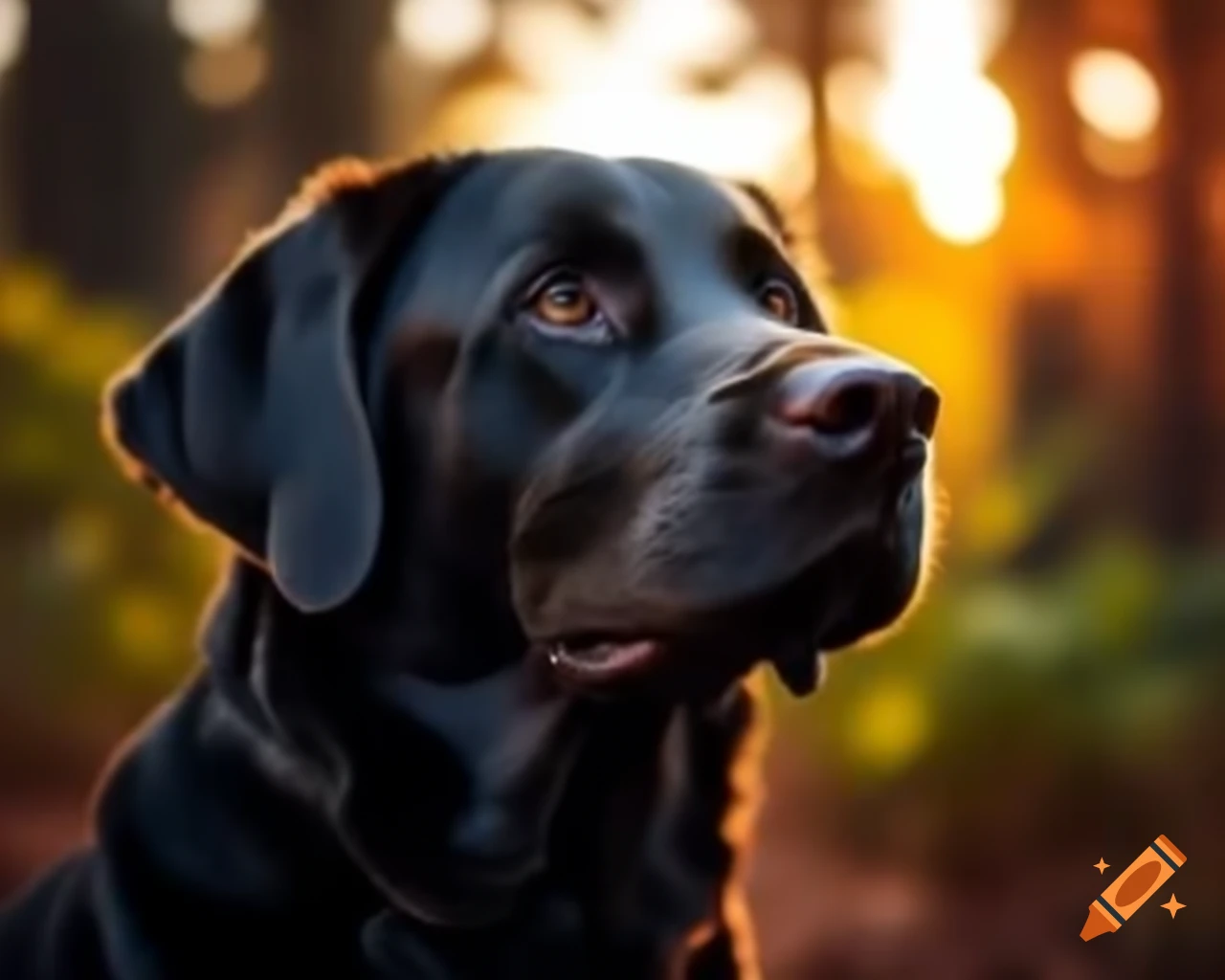 Realistic nature photography of a black Labrador Retriever in landscape format