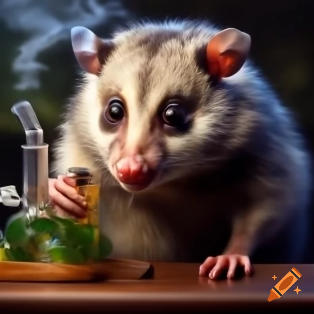 Possum engaging in a humorous activity with a bong